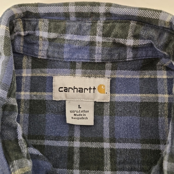Carhartt Hubbard Mid Cotton Flannel Button Up in Blue and Black Plaid Sz Large - Picture 4 of 10